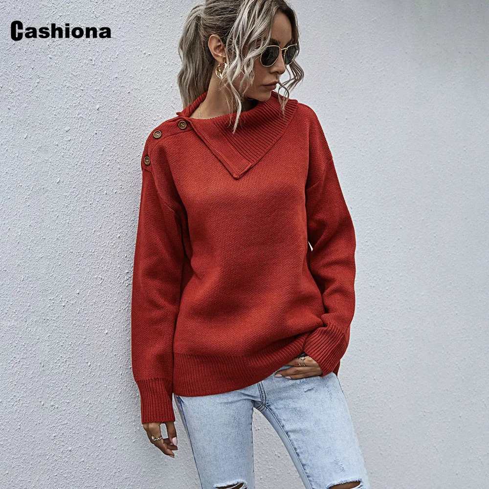 Nuevo Suéter de punto de hombro expuesto,Jersey de manga larga para mujer Rojo 