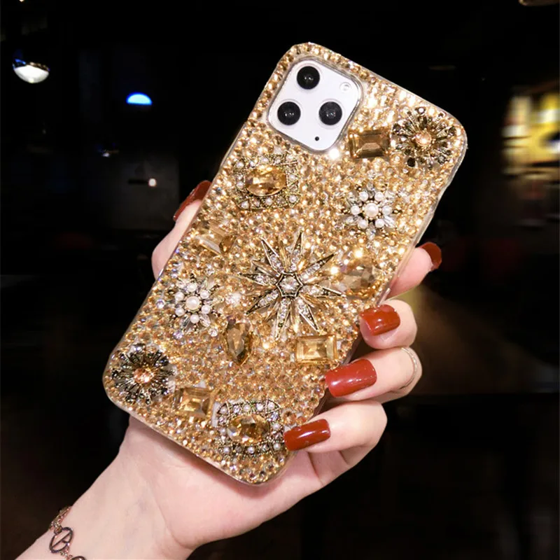 Cristal De Diamante Bling Glitter Flip Tipo Cartera de piel caso para Apple Samsung teléfonos