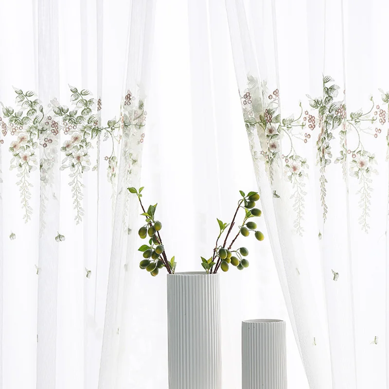 cortina de CDIY-cortinas para sala de estar transparentes bordadas 