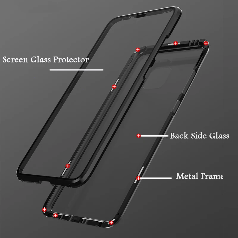 Imán de Huawei mate 20 transparente de cristal caso cubierta metálica bolsa negro